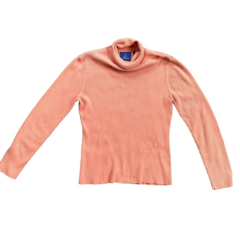 J.H. Collectibles Turtleneck Sweater Women Large Salmon Pink Ribbed Cotton Top